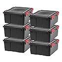 IRIS USA WeatherPro 31 Qt Storage Bins with Lids, 6 Pack, BPA-Free Plastic Gasket Box with Tight Latch and Seal, Stackable Nestable Tote Tub…