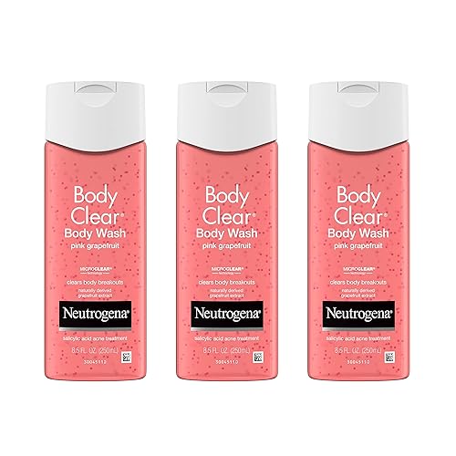 Neutrogena Body Clear Acne Treatment Body Wash with Salicylic Acid Acne Medicine, Pink Grapefruit Body Acne Cleanser to Prevent Breakouts on Back