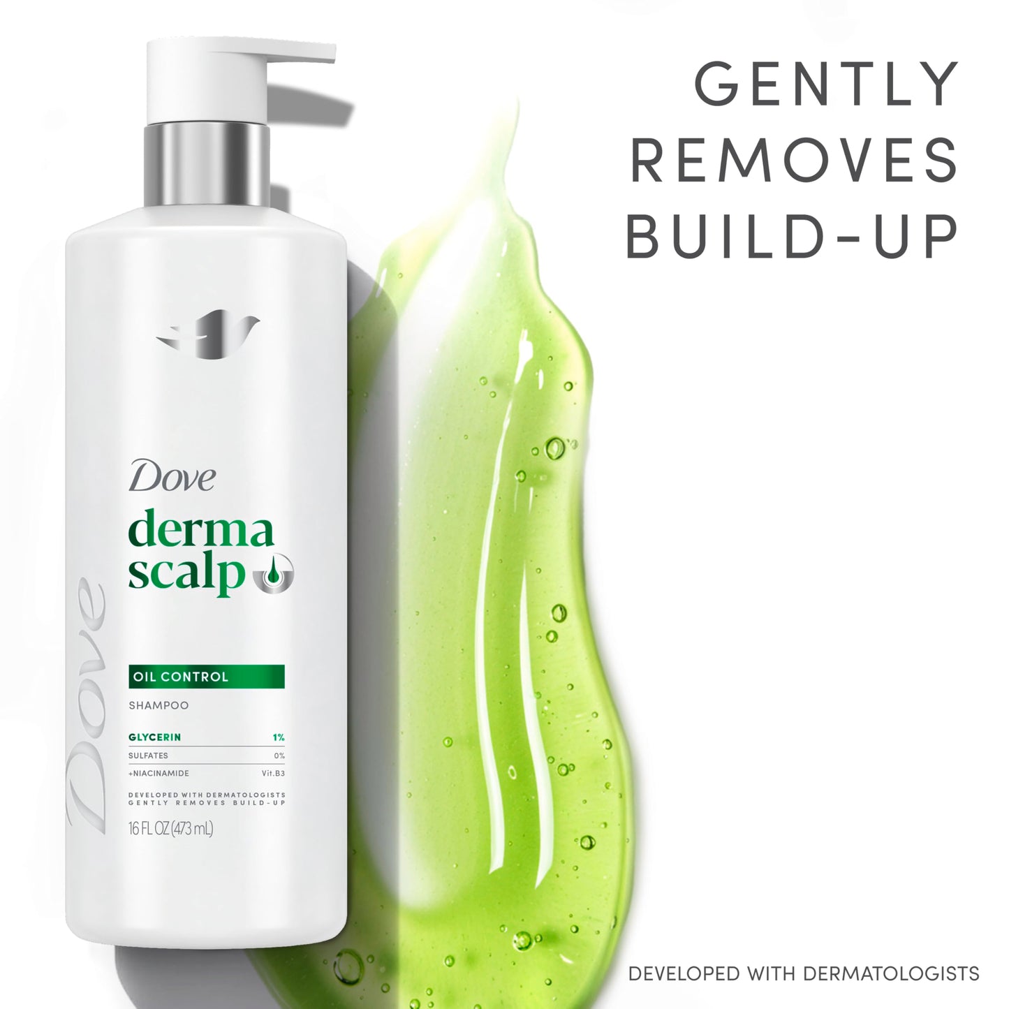 Dove Derma Scalp Oil Control Shampoo 1 ct with Glycerin, Sulfates and Niacinamide for Removing Scalp Product Buildup 16 Fl oz