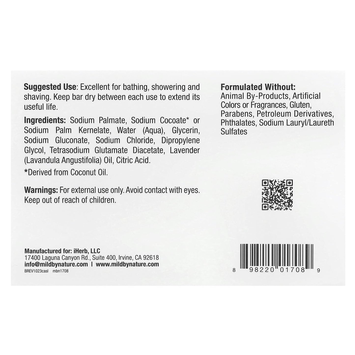 Mild By Nature Castile Bar Soap, Lavender, 5 oz (141 g)