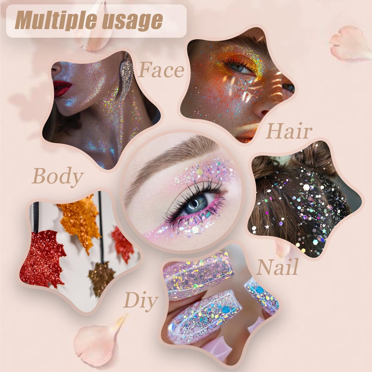 Face Body Glitter, Hair Glitter Sparkles Chunky St Patricks Day Face Glitter Makeup,Green Face Paint Holographic Chunky Sequins Glitters for Eye Lip Beauty and Personal Care Prehot