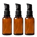 ericotry 3PCS 100ml / 3.34oz Empty Refillable Amber Glass Cosmetic Pump Press Lotion Bottles Makeup Sample Packing Cream Lotion Bath Shower