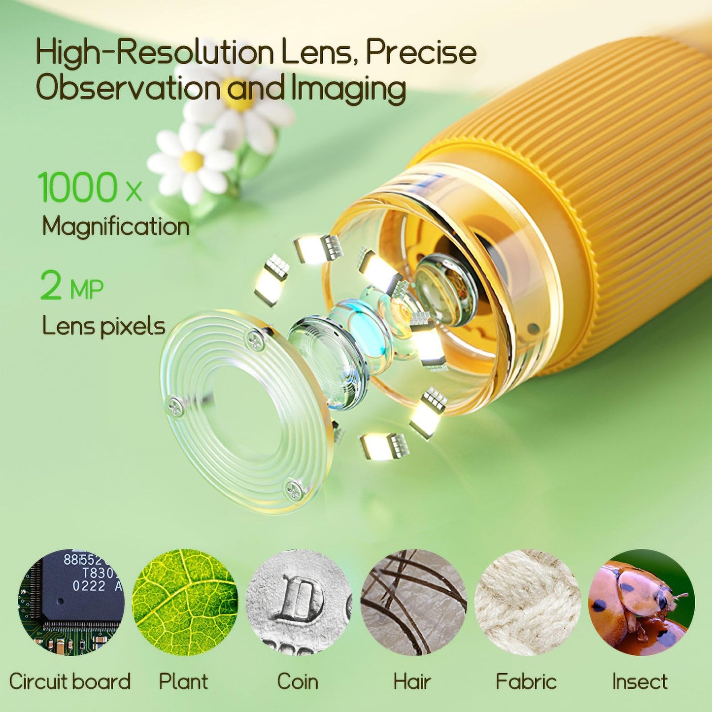 WINWEND Kids 1000X Pocket Microscope – Portable Digital Mini Microscope for Photos & Videos, STEM Toy for Ages 3-10 Boys & Girls