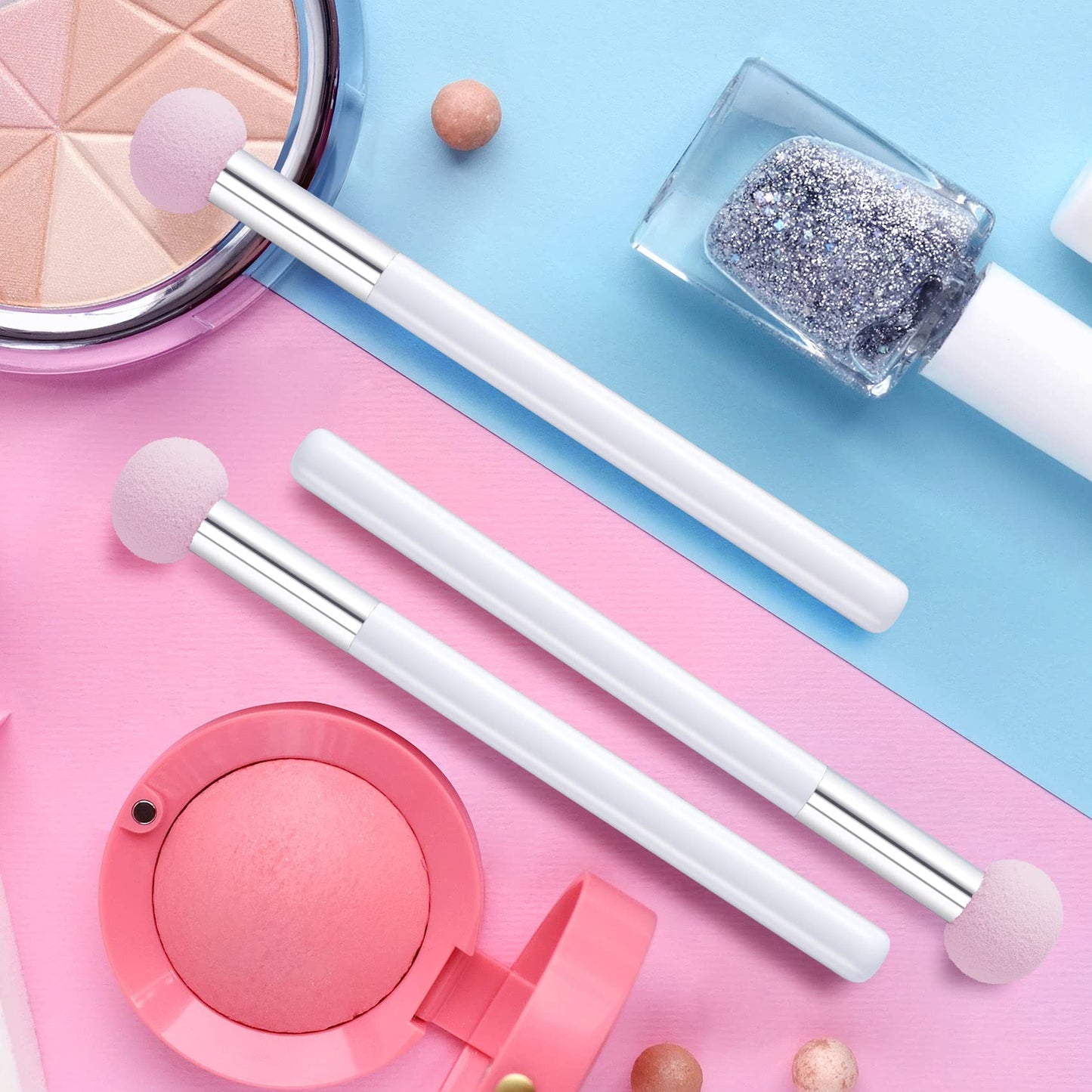 PAGOW 6pcs Sponge Makeup Applicator With Handle, Sponge Eyeshadow Applicators Makeup, Eyeshadow Sponge Brush, Cotton Eye Makeup Eyeshadow Brushes