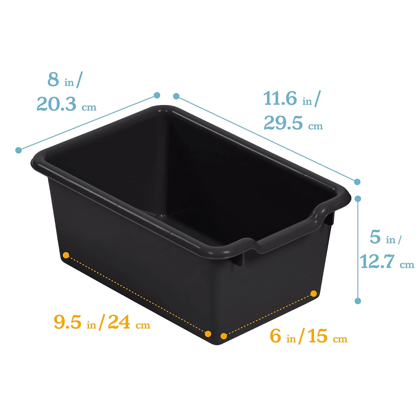 ECR4Kids Scoop Front Storage Bins, Multipurpose Organization, Black, 25-Piece