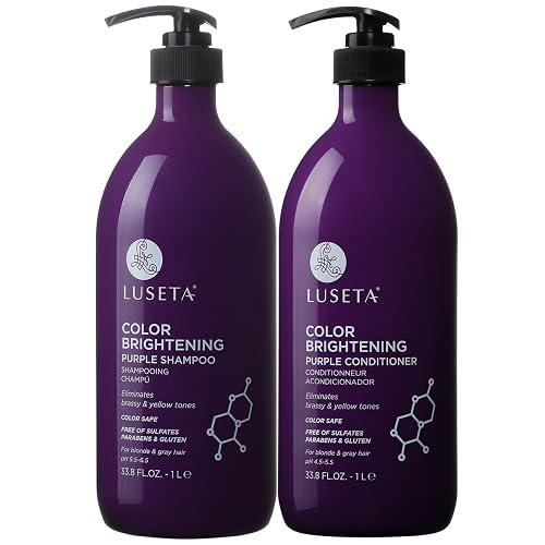 L LUSETA Color Brightening Purple Shampoo and Conditioner Set for Blonde and Gray Hair, Infused with Cocos Nucifera Oil to Help Nourish, Moisturize