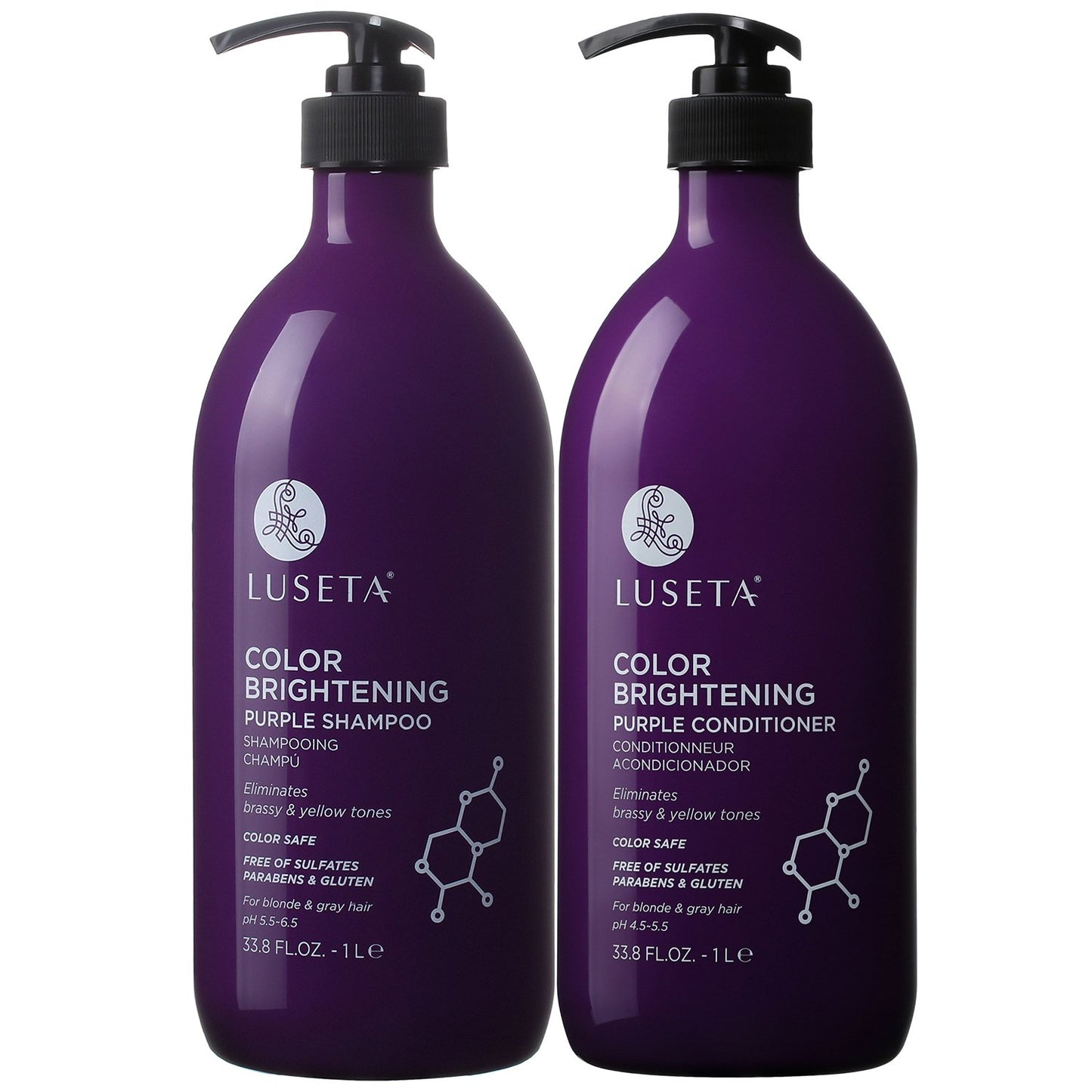 L LUSETA Color Brightening Purple Shampoo and Conditioner Set for Blonde and Gray Hair, Infused with Cocos Nucifera Oil to Help Nourish, Moisturize