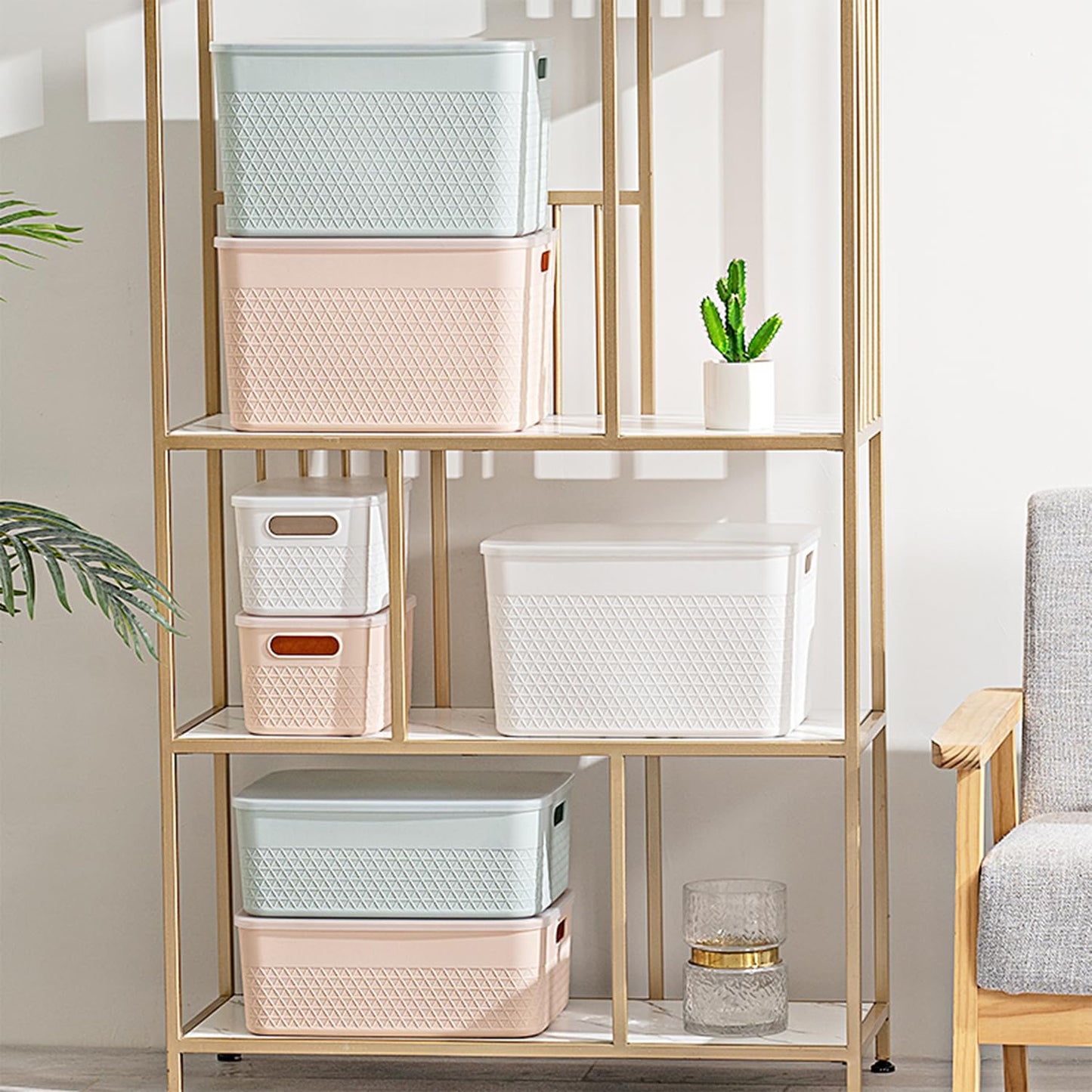 HANAMYA Lidded Storage Bin Organizer | Storage Organizing Container, 9 Liter, Set of 4, Mint