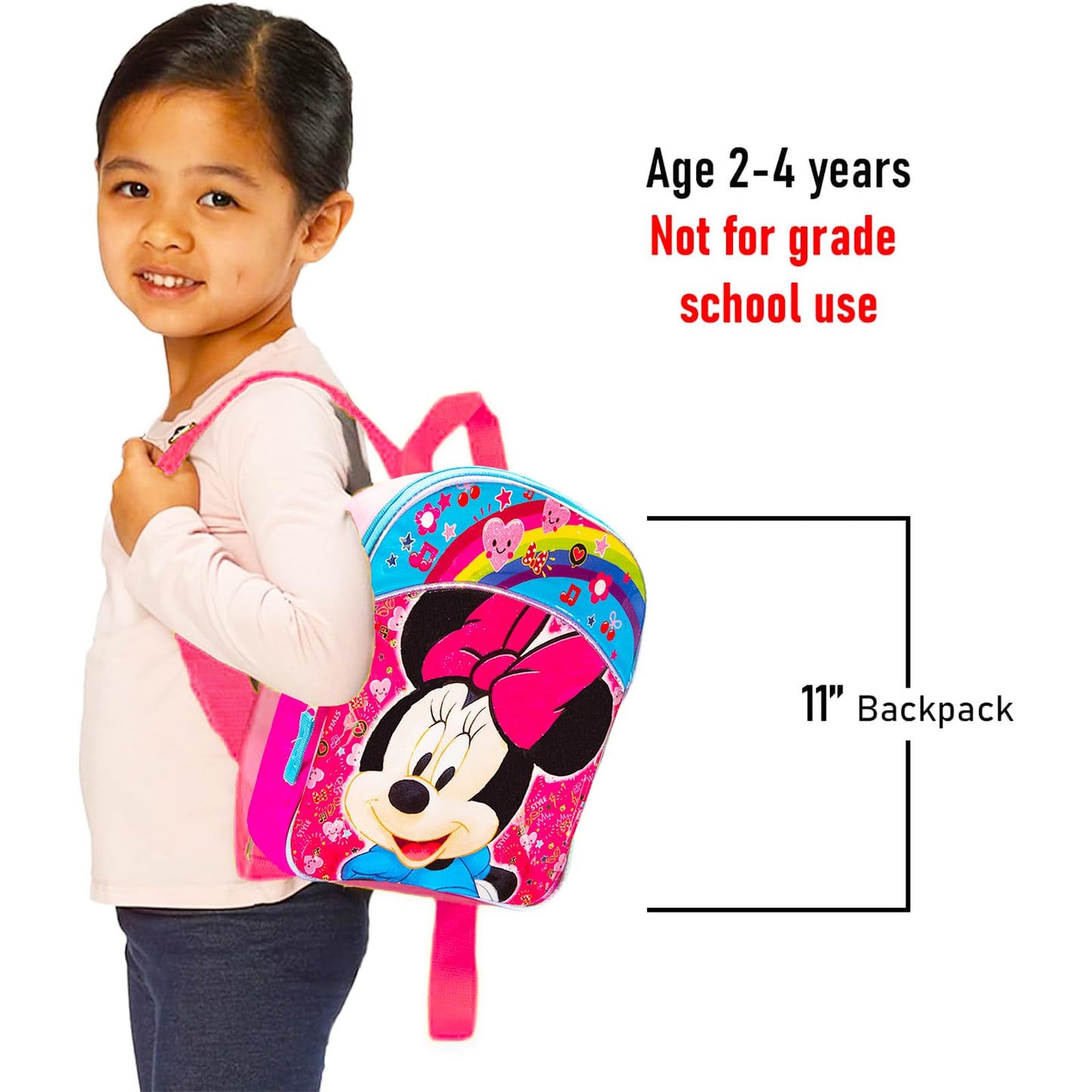 Disney Minnie Mouse Mini Toddler Preschool Backpack (11") (Minnie Mouse School Supplies Bundle)