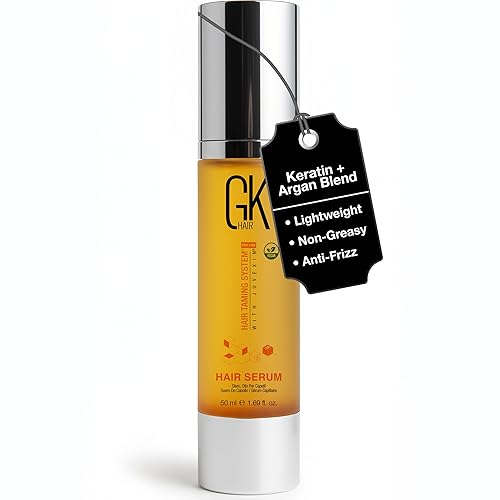 GK HAIR Oil - Argan Oil Heat Protectant Serum -Lightweight Hair Serum -Perfect For Keratin,Frizzy, Curly, Dry & Damaged ends-Adds Shine