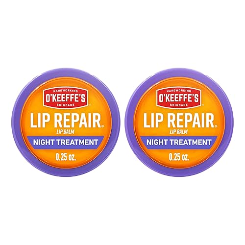 O'Keeffe's Lip Repair Night Treatment Lip Balm for Dry, Cracked Lips - 0.25 Ounce Jar (2 Pack) - Moisturizer for Extremely Cracked, Dry Lips