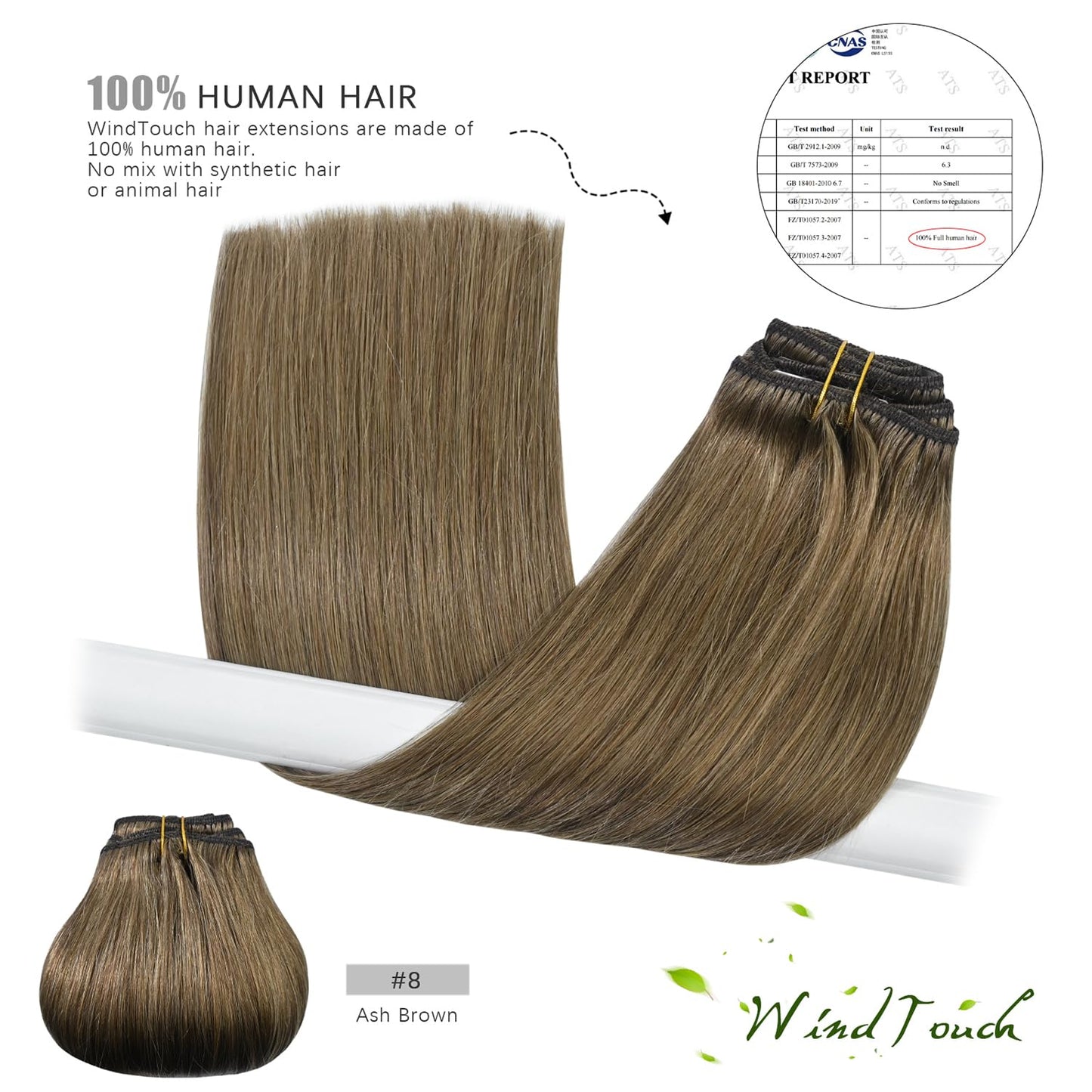 WindTouch Clip in Hair Extensions Remy Hair Ash Brown For Black Women 20Inch 75g Soft Clip Ins #8 7PCS Gift For Women