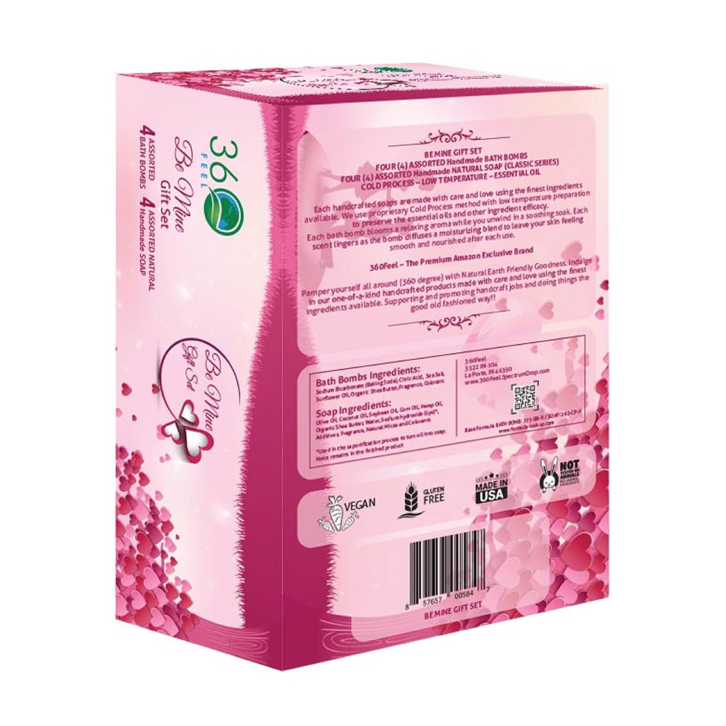 360Feel Be Mine 4 Bath Bombs Plus 4 Handmade Soap Gift Essential Oil Organic Bath Bomb gifts for Men Women