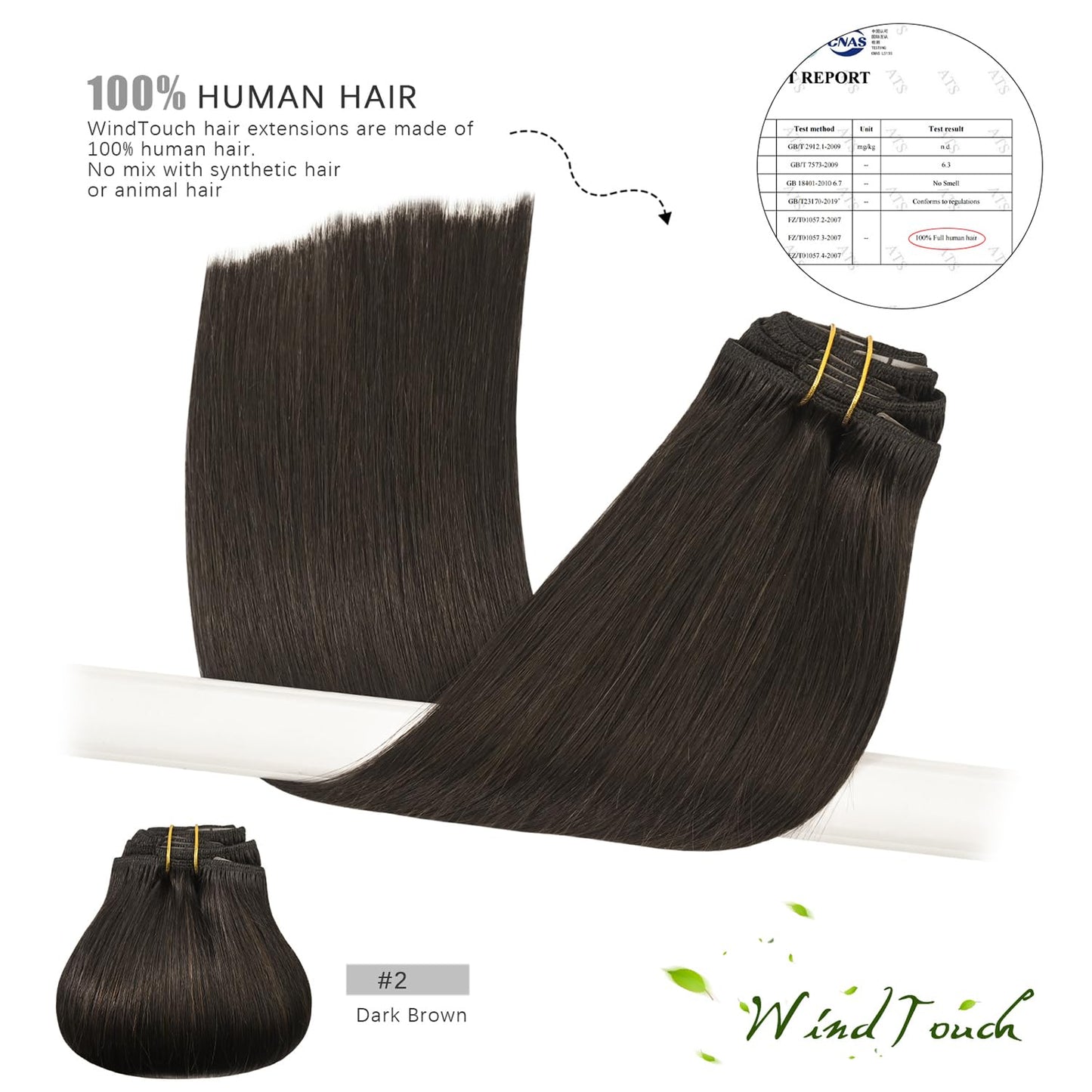 WindTouch Clip in Hair Extensions Real Human Hair Brown Extensions Clip in 12Inch 75g 7PCS #2 Dark Brown Hair Extensions for Women