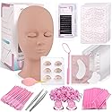 Pretty memory Eyelash Extension Kit for Beginners, Lash Extension Training Kit with Silicone Mannequin Head Removable Eyelids for Makeup and Eyelash