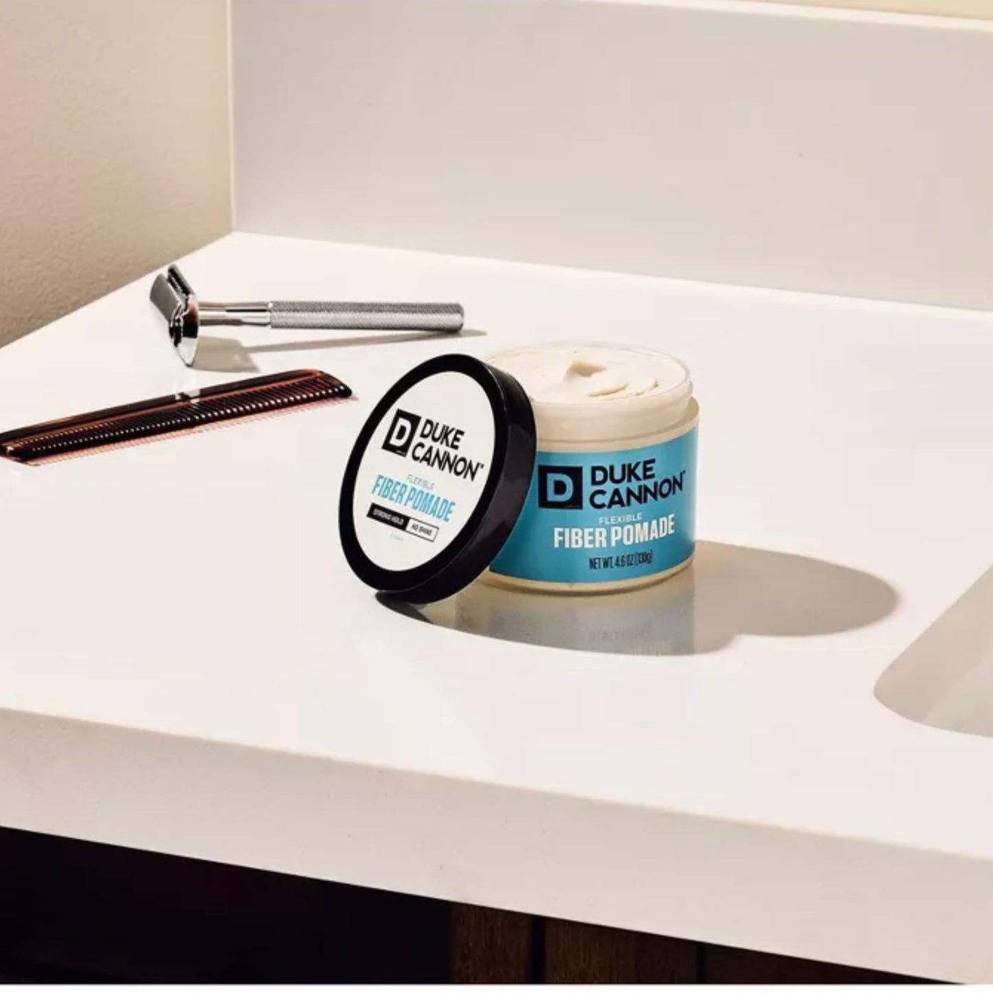 Duke Cannon Supply Co. Flexible Fiber Pomade for Men - 4.6 oz - Strong Hold, No Shine - Long-Lasting, Water-Based Matte Pomade
