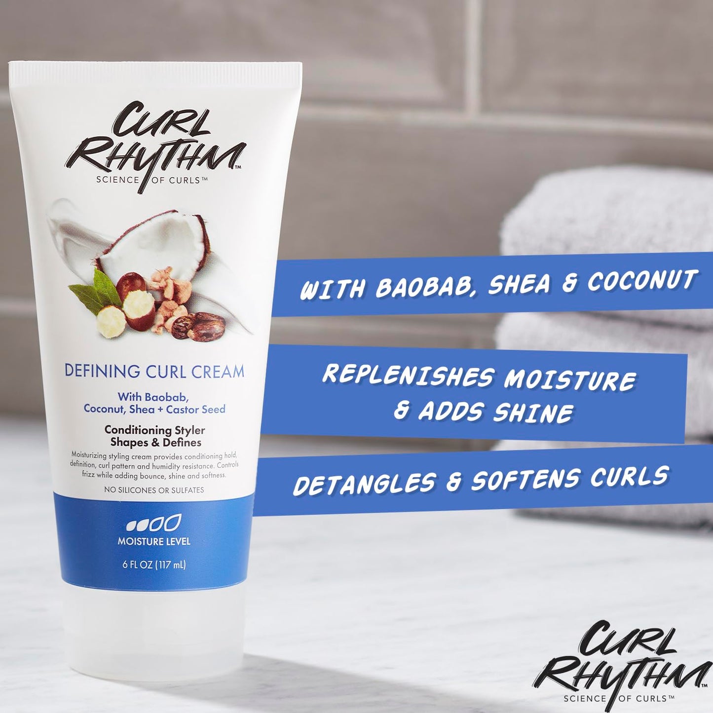 Curl Rhythm Defining Curl Cream - Hair Moisturizer for Curly Hair - Curl Styling Cream for Frizz Control, Bounce, and Shine - Sulfate Free - 6 oz