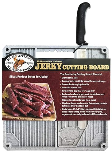 Hi Mountain Beef Jerky Slicer Kit | Features 13.5” Serrated Knife & Non-Slip, Dishwasher-Safe Cutting Board Designed to Slice 1/4" & 3/8" Meat…