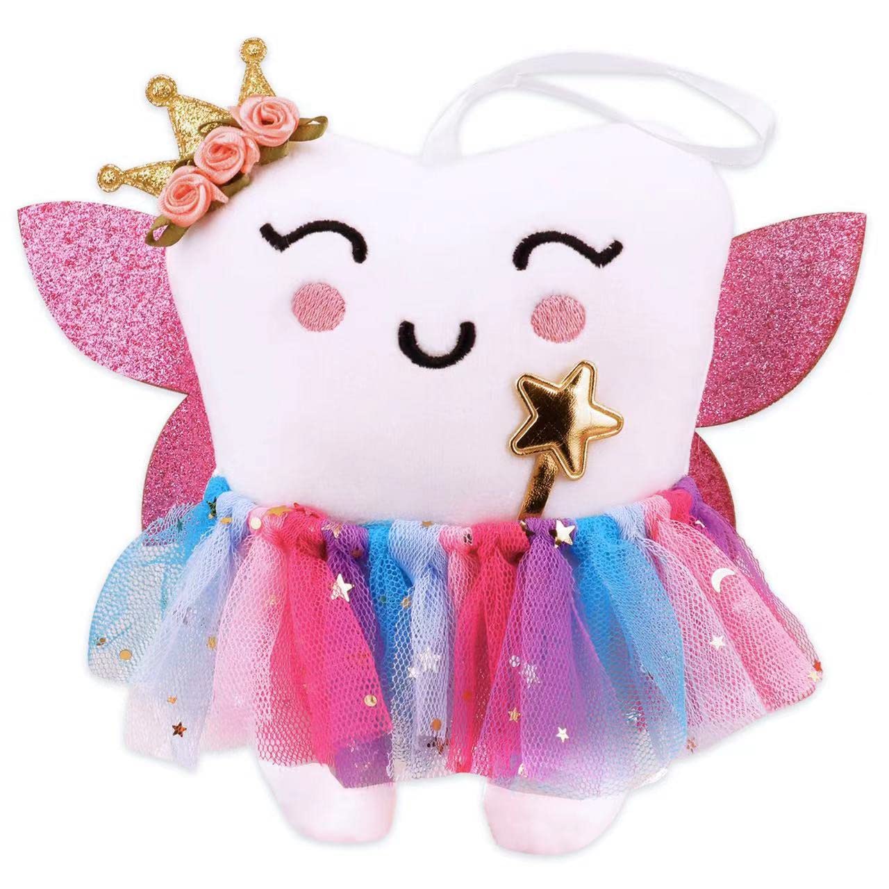 SQIMZAR Tooth Fairy Pillow,Tooth Fairy Plush Dolls Gifts for Girls with Pocket and Glittering Wings