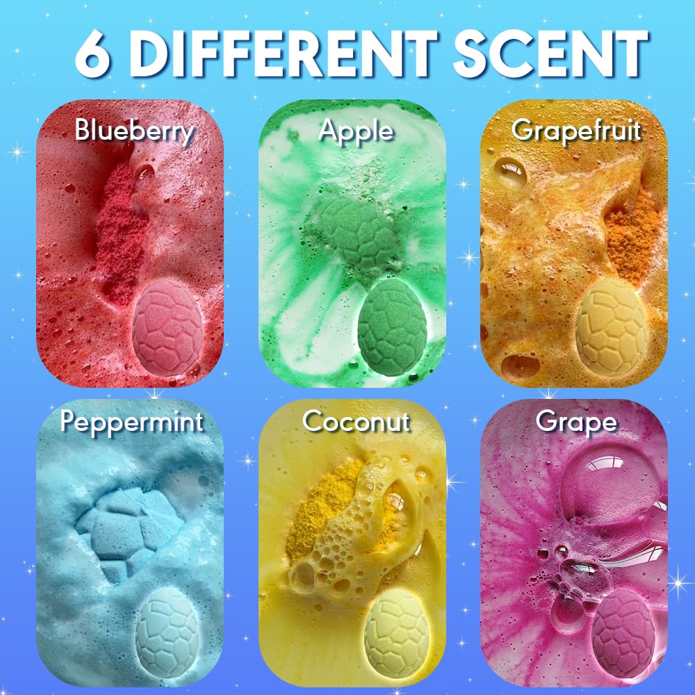 KAV Dinosaur Egg Bath Bombs for Kids - 6pc Fizzy Dino Bath Bomb Gift Set with Surprise Toy Inside - Fun Fizzy Bath Bombs for Boys & Girls, Birthday…