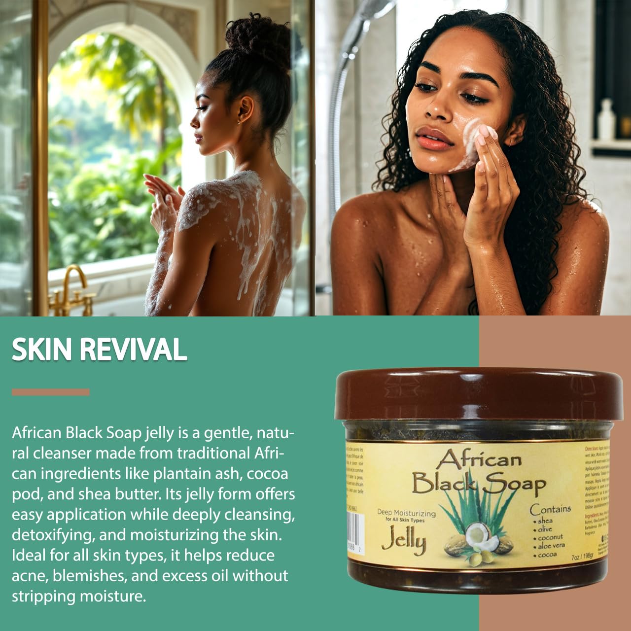 OKAY African Black Soap Jelly Antiseptic Wash - Acne & Blemish Cleanser for Face & Body, Helps with Dark Spots & Uneven Skin Tone, Sulfate, Silicone