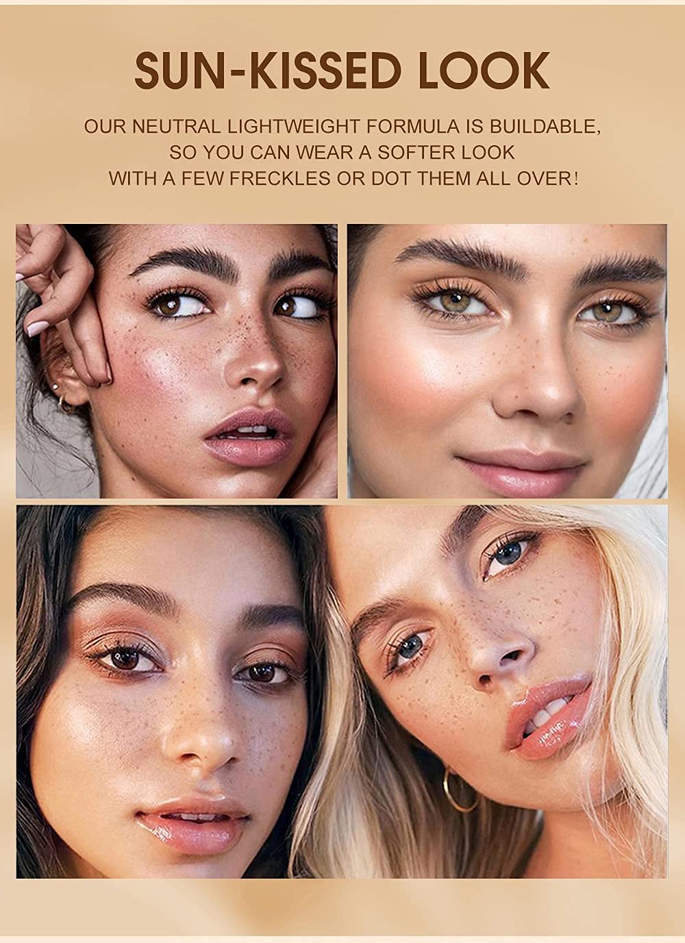 Freckle Pen 4 Colors Available, Natural Lifelike Freckle Makeup Pen, Waterproof Long Lasting Quick Dry - Light Brown, Natural Coffee, Chestnut, Dark
