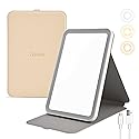 ZEVGANI Travel Lighted Makeup Mirror, 3-Color Dimmable LED Lighting, USB Rechargeable Light up Portable Tabletop Folding Vanity Cosmetic Mirror