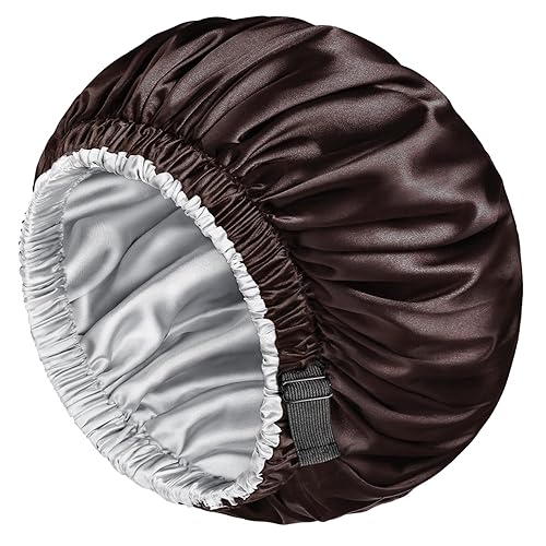 mikimini Satin Bonnet Pack of 2 for Men and Women, Reversible Double Layer Sleeping Silk Bonnet for Curly Hair Braids with Adjustable Widened Elastic