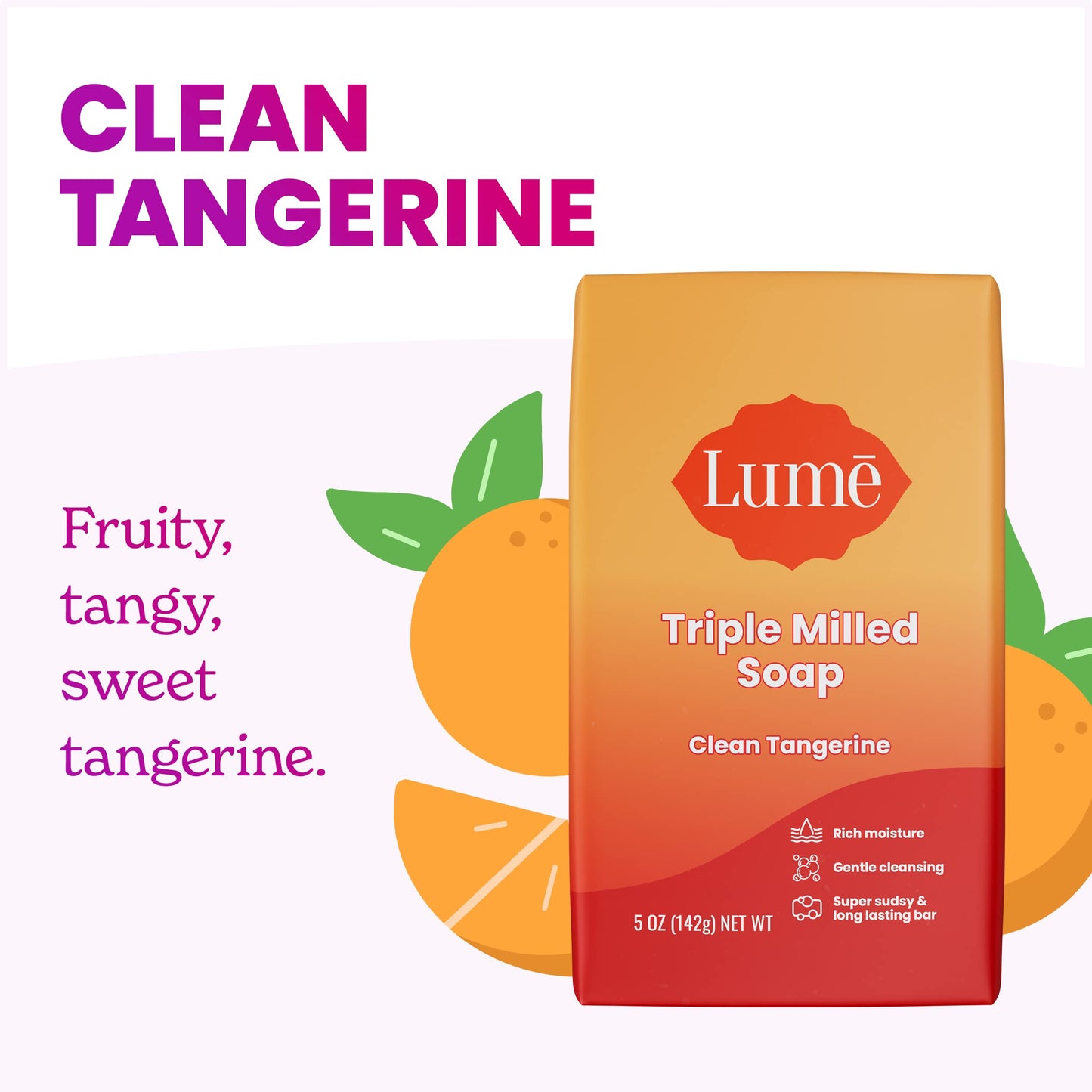 Lume Triple Milled Bar Soap - Rich Moisture & Gentle Cleansing - Paraben Free, Phthalate Free, Skin Safe - 5 ounce (Pack of 4) (Clean Tangerine) Beauty and Personal Care Lume
