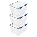 IRIS USA 44 Qt Storage Box with Airtight Seal, 3 Pack - BPA-Free, Made in USA - Heavy Duty Moving Containers with Tight Latch Gasket Lid, Weather…