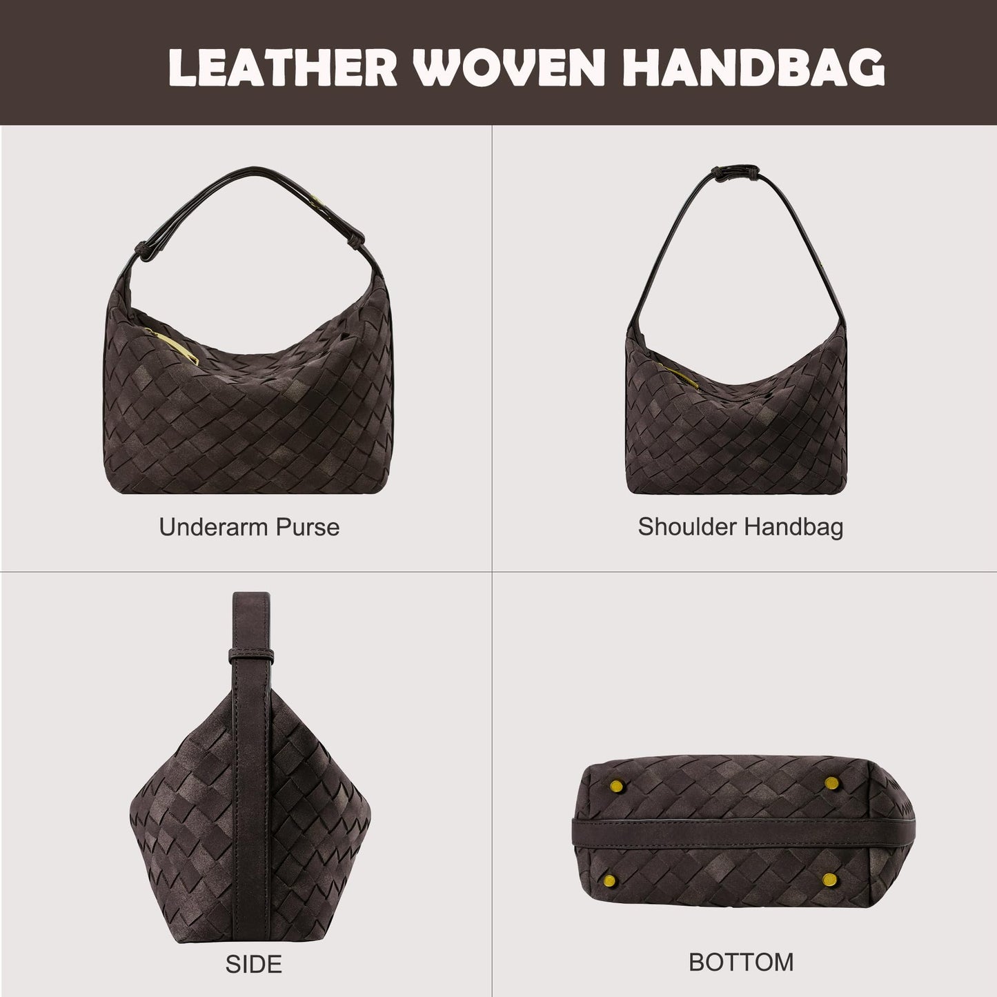 Suede Leather Handbag for Women, Leather Woven Bag, Small Clutch Bag Suede Handbag, Underarm Purse Top-Handle Handbag (Coffee)