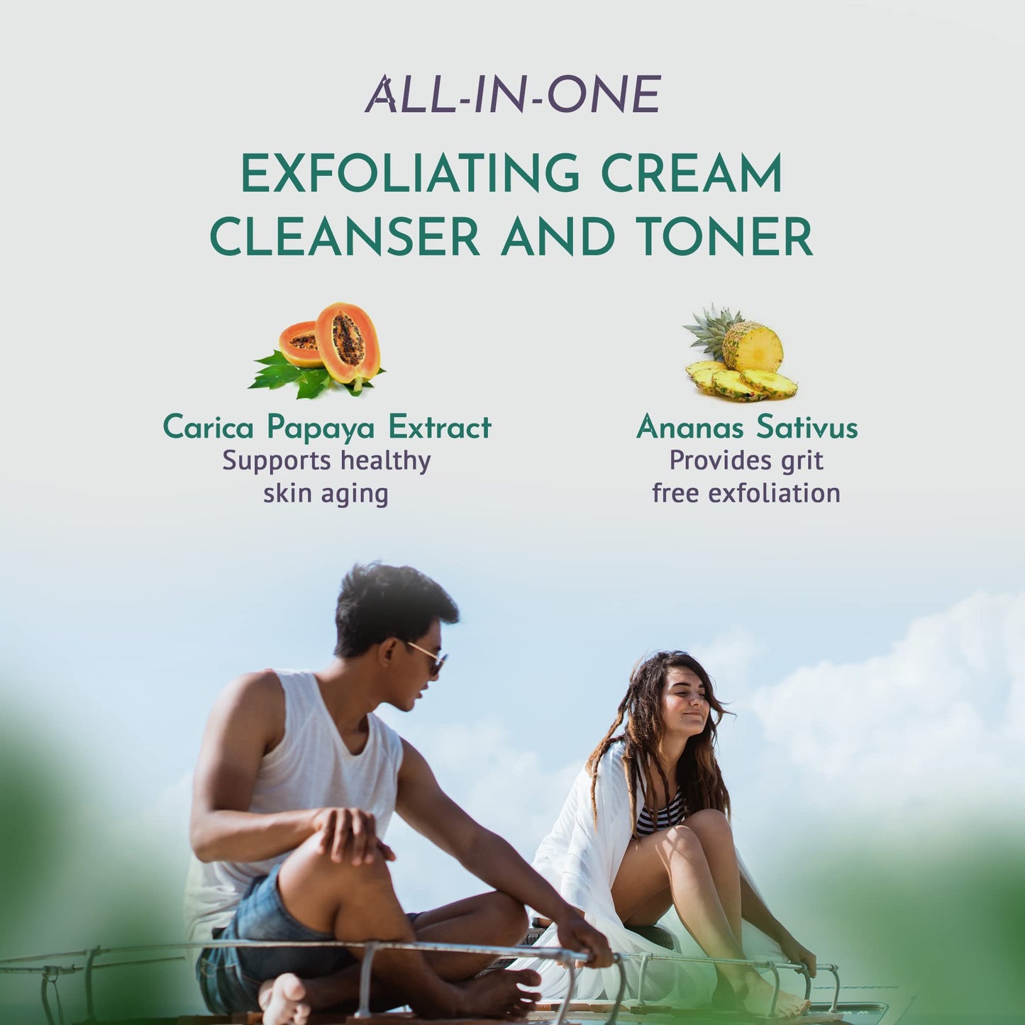 OM Botanical One Step Face Cleanser - 3-in-1 Natural Face Wash, Enzyme Exfoliator & Toner - Pineapple & Papaya Enzymes, Gram Flour - pH Balanced