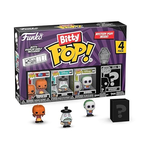 Funko Bitty Pop The Nightmare Before Christmas - Pumpkin Jack 4PK - Pumpkin King, Mayor (Frowning), Barrel and A Surprise Mystery Mini Figure - 0.9…