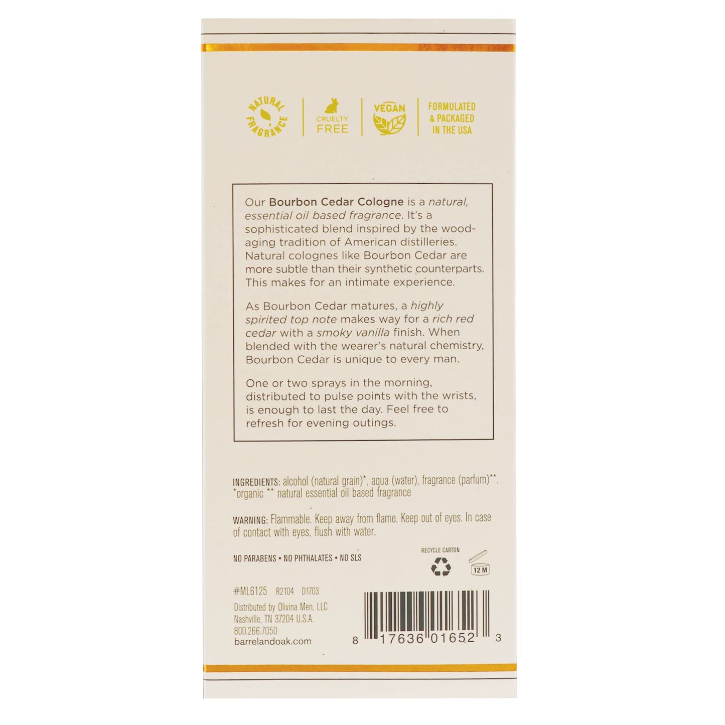 Barrel and Oak - Natural Fragrance, For Men, Eau de Cologne, Essential Oil-Based Scent