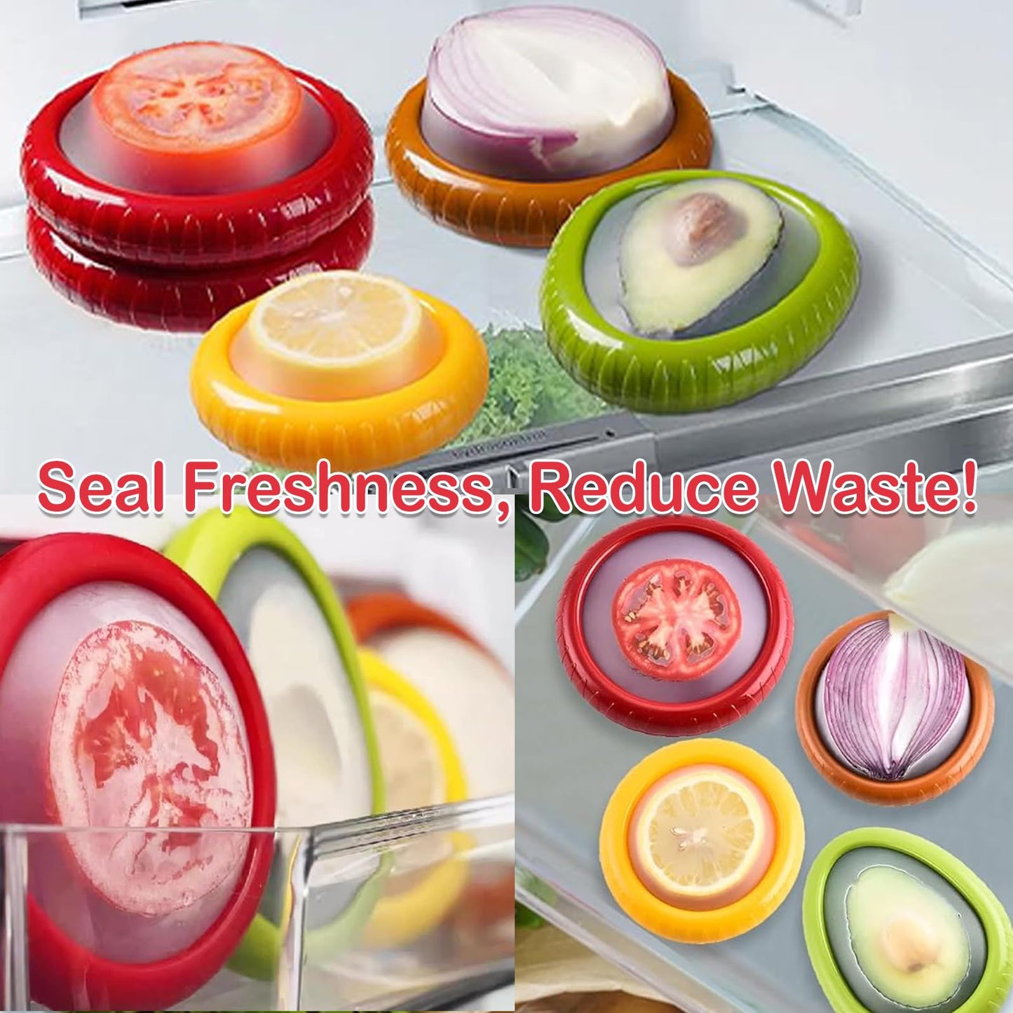 Zyphora 5-Piece Avocado Saver and Tomato Holder Set - 4 Reusable Silicone Food Storage Containers + 1 Fruit Peeler, Stretch Pods for Fruit & Veggie…