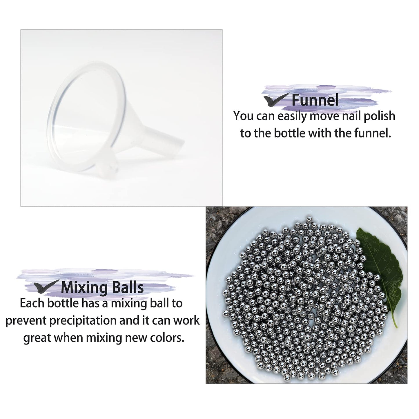 Agidea Empty Nail Polish Bottles with Brush Cap, 15ml Empty Glass Refillable Nail Polish Bottles with Mixing Agitator Balls & Funnels, Pack of 6