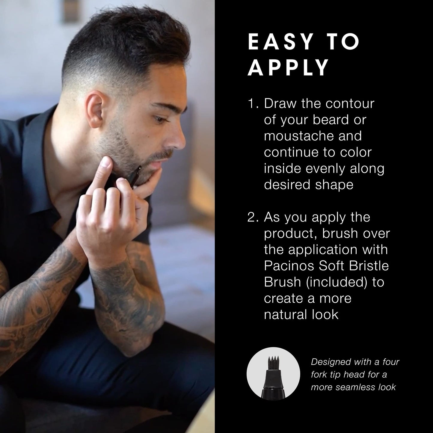 Pacinos Beard Pencil Filler - Water Proof, Long Lasting Coverage & Natural Finish - Beard, Moustache & Eyebrows - Micro-Fork Tip for Seamless
