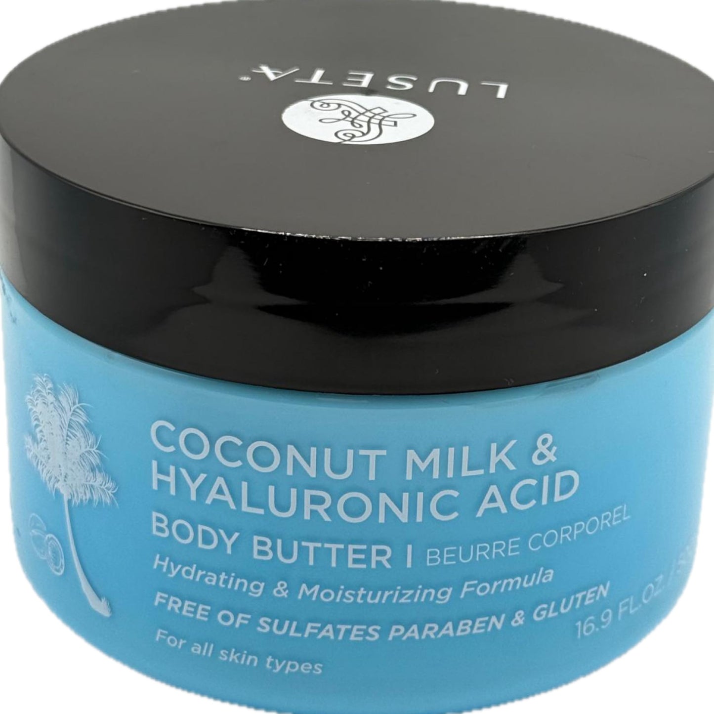 L LUSETA Coconut Milk & Hyaluronic Acid Body Butter, Hydrating & Moisturizing Formula, 16.9 fl oz