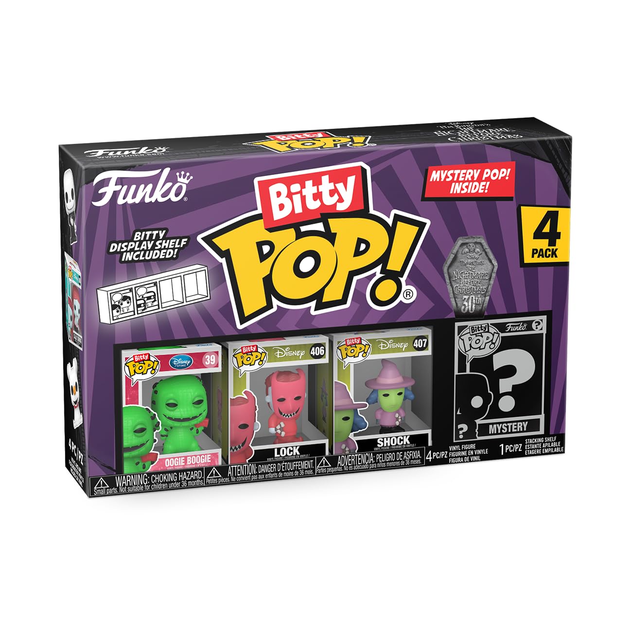 Funko Bitty Pop The Nightmare Before Christmas - Oogie Boogie 4PK - Oogie Boogie, Lock, Shock and A Surprise Mystery Mini Figure - 0.9 Inch (2.2 Cm)…