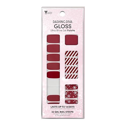 Dashing Diva Gloss Holiday Nail Strips - Peppermint Marvel | UV Free, Chip Resistant, Long Lasting Gel Nail Stickers | 32 Wraps, 1 Prep Pad, 1 Nail Beauty & Personal Care Dashing Diva