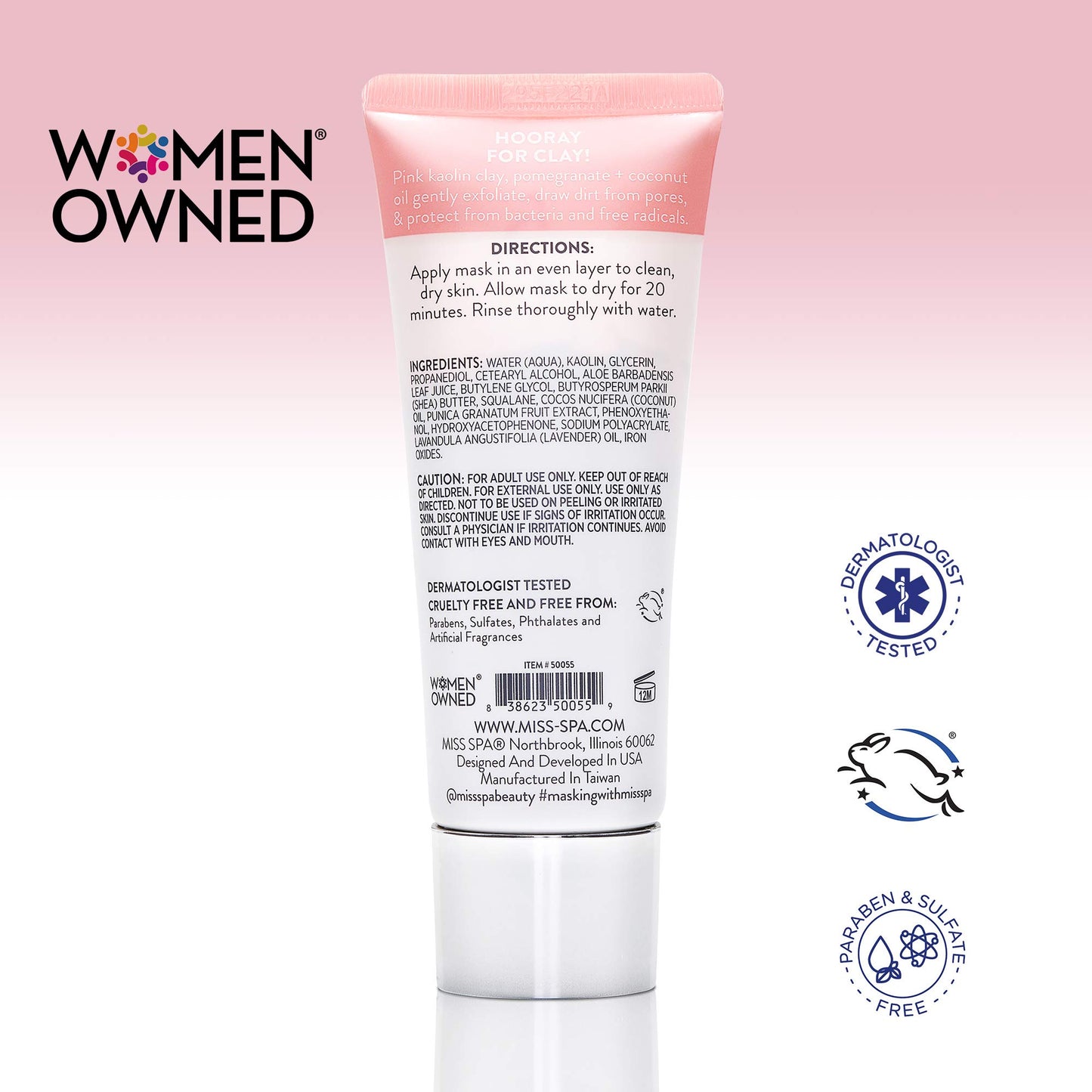 MISS SPA Clay Face Mask for Women, Pore Purifying Pink Clay Mask, Pomegranate + Coconut Oil, Exfoliate Draw Dirt from Pores, Anti-Aging Cream Mask