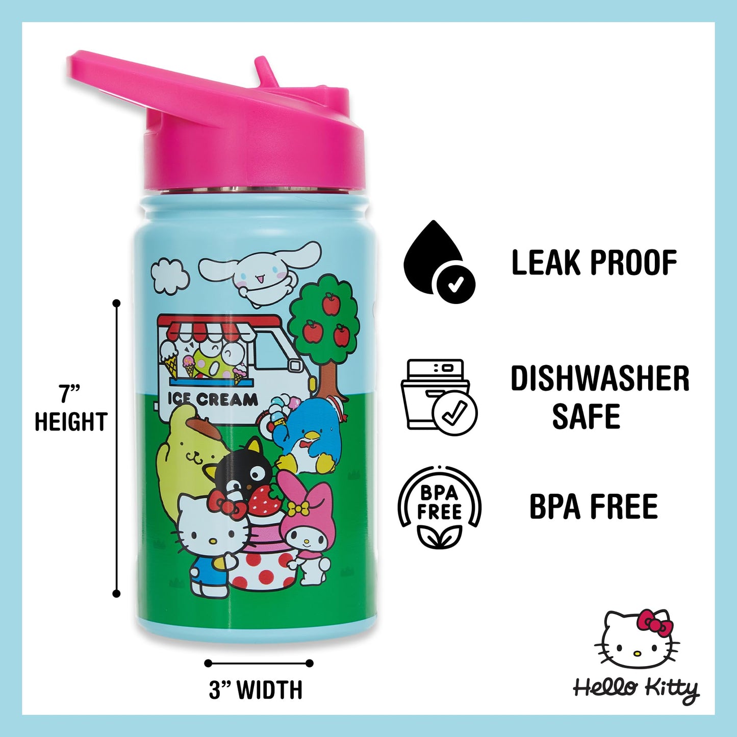 Hello Kitty 14 OZ Water Bottle - Hello Kitty, My Melody, Keroppi- Travel Water Bottle With Built in Straw - Official Sanrio Merchandise