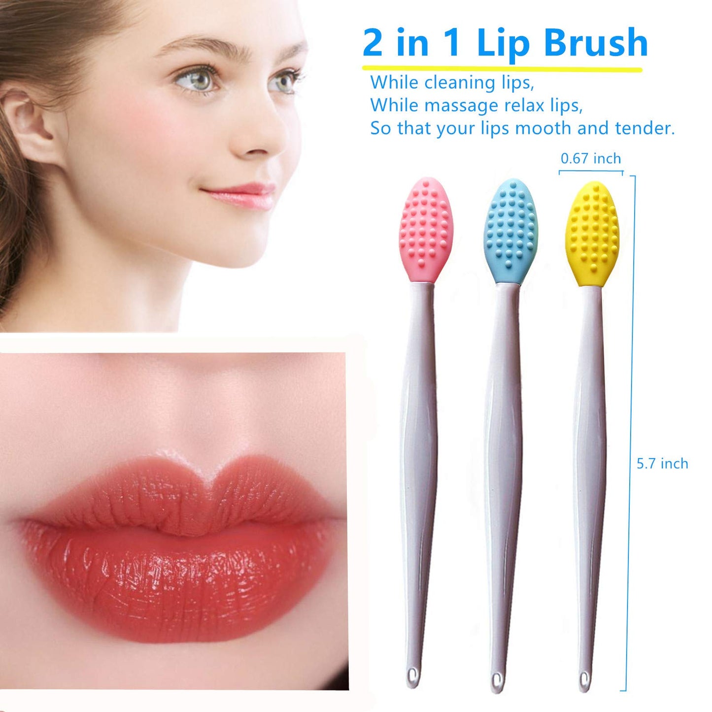 Lip Scrub Brush,Lip Scrubber Exfoliator,Double-Sided Silicone Lip Exfoliating Tool for Men Women Lip Lightening,Lip Exfoliator Scrubber Tool for Dark
