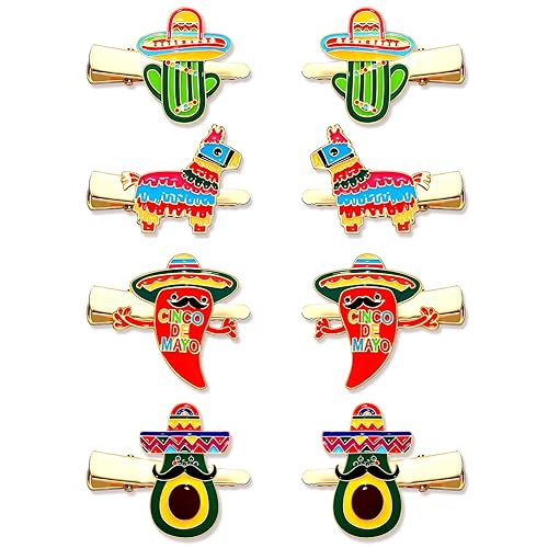 8PCS Mexican Fiesta Hair Clips for Women, Cinco De Mayo Hairpins Colorful Chili Cactus Pinata Sombrero Hair Clip Mexican Hair Accessories Holiday