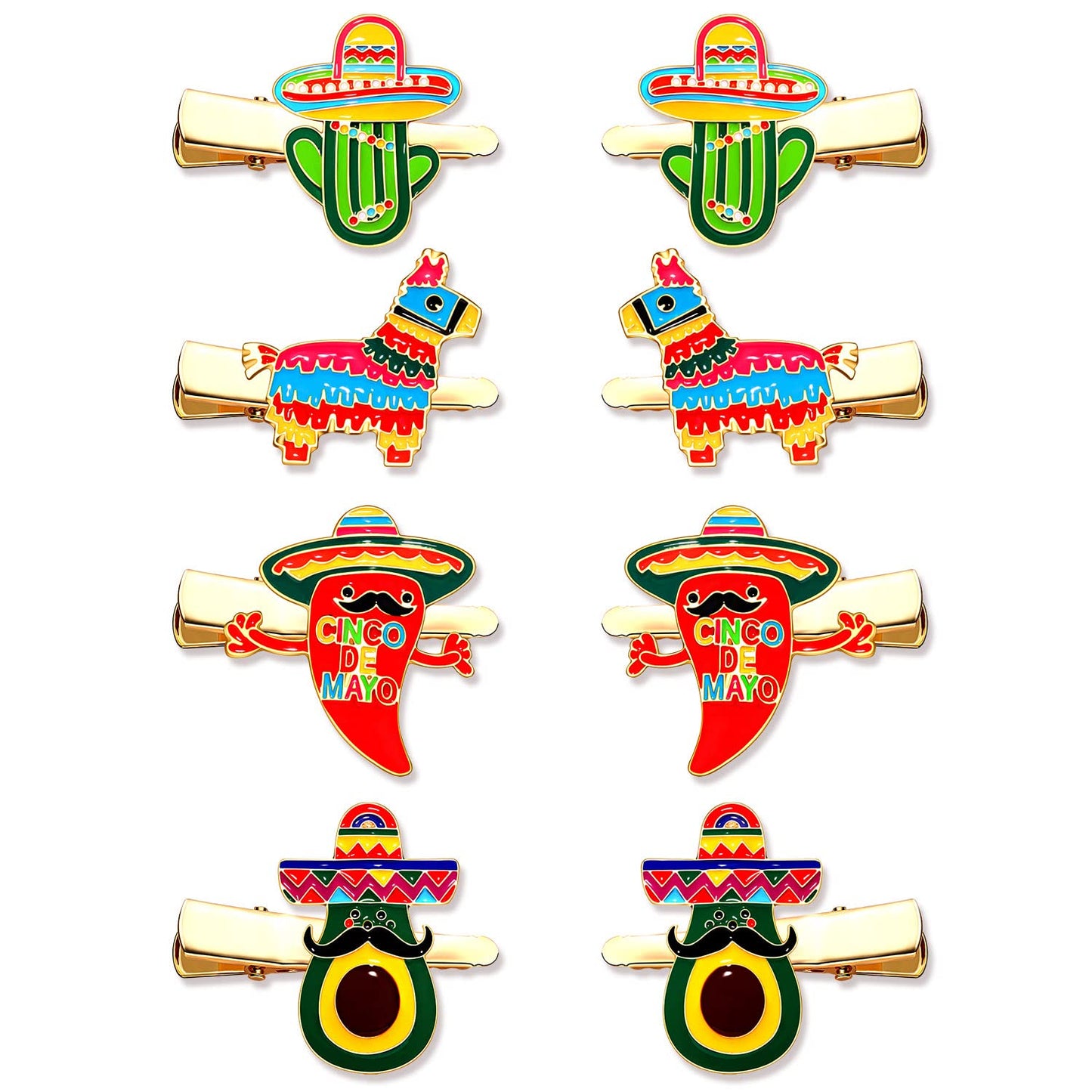 8PCS Mexican Fiesta Hair Clips for Women, Cinco De Mayo Hairpins Colorful Chili Cactus Pinata Sombrero Hair Clip Mexican Hair Accessories Holiday