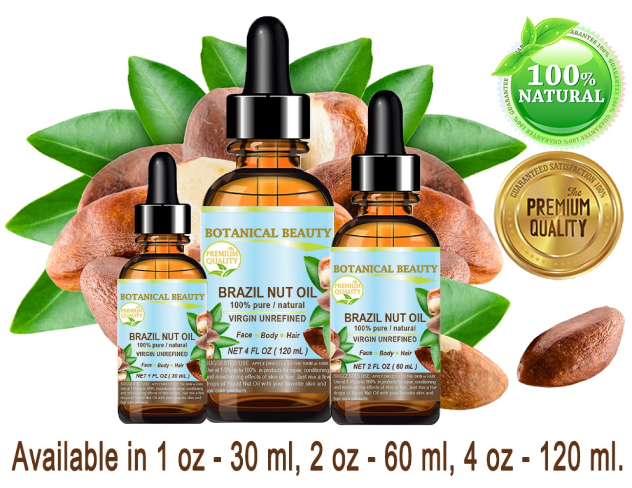 Botanical Beauty BRAZIL NUT OIL Bertholletia Excelsa WILD GROWTH RAW Brazilian 100% Pure Natural Virgin Unrefined for FACE, SKIN, BODY, HAIR, NAILS