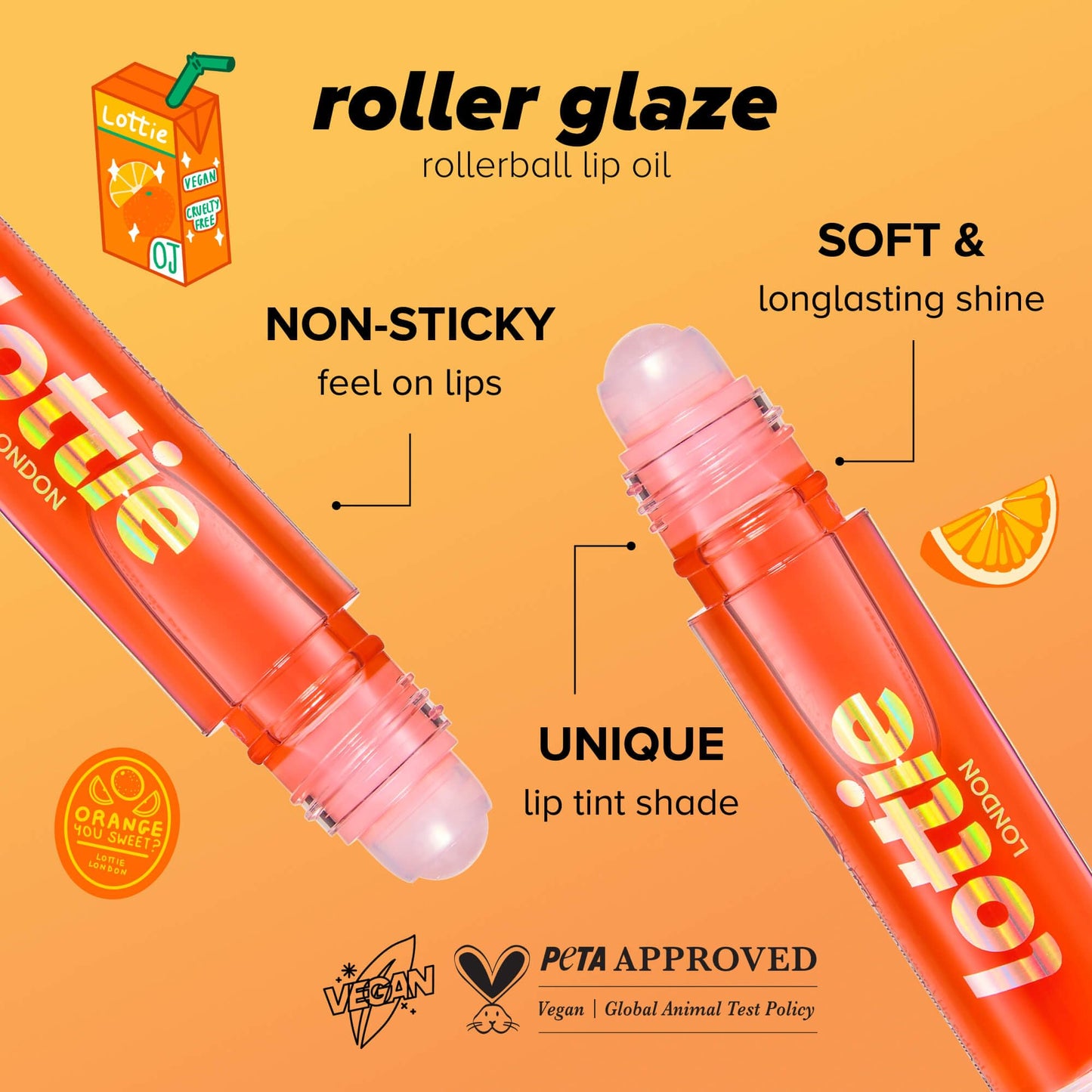 Lottie London Roller Glaze in O.J., color changing nourishing lip oil which adapts to the natural pH in your lips Beauty and Personal Care Lottie London
