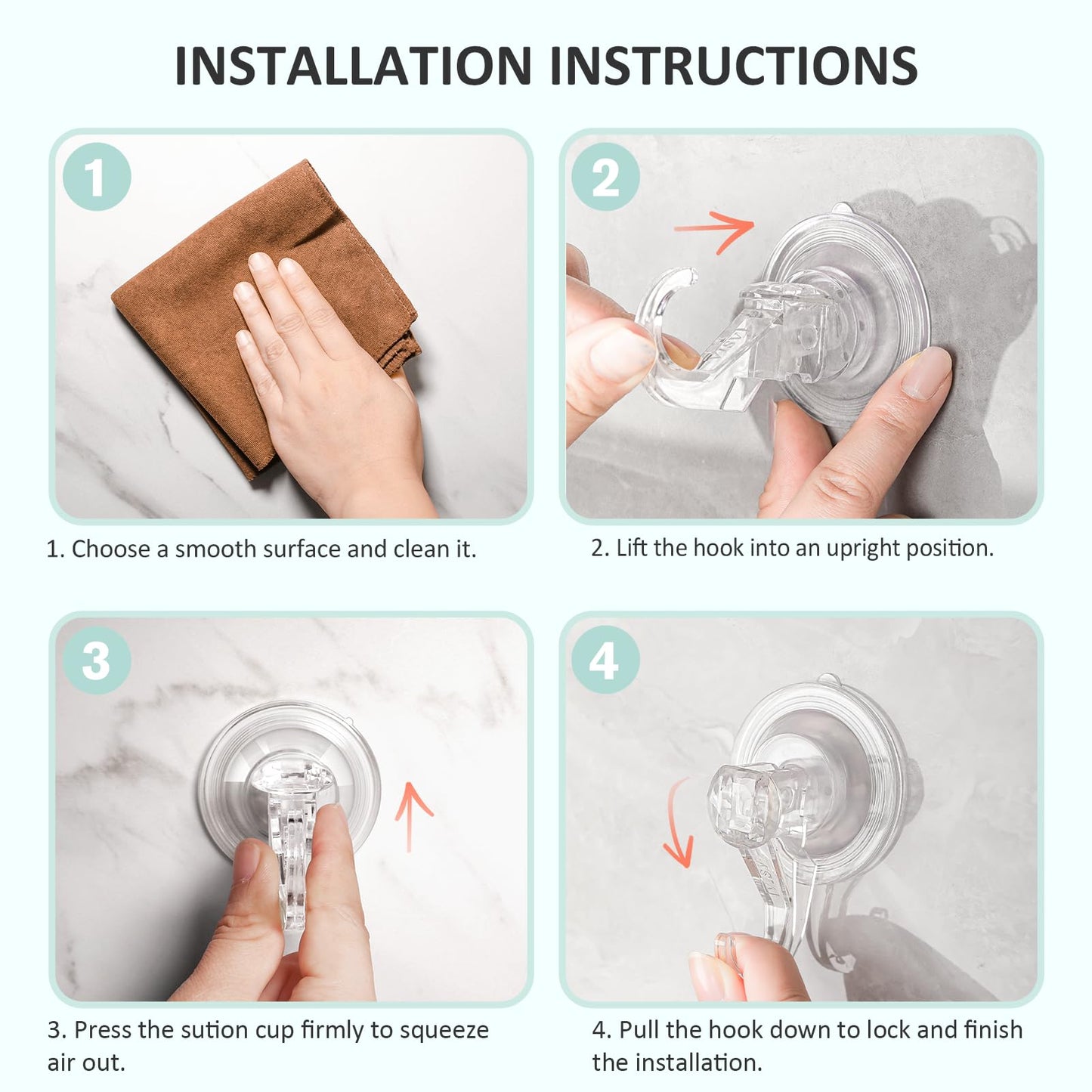 VIS'V Suction Cup Hooks, Small Shower Suction Hooks, Heavy Duty, Removable and Reusable, Clear, 2 Pcs