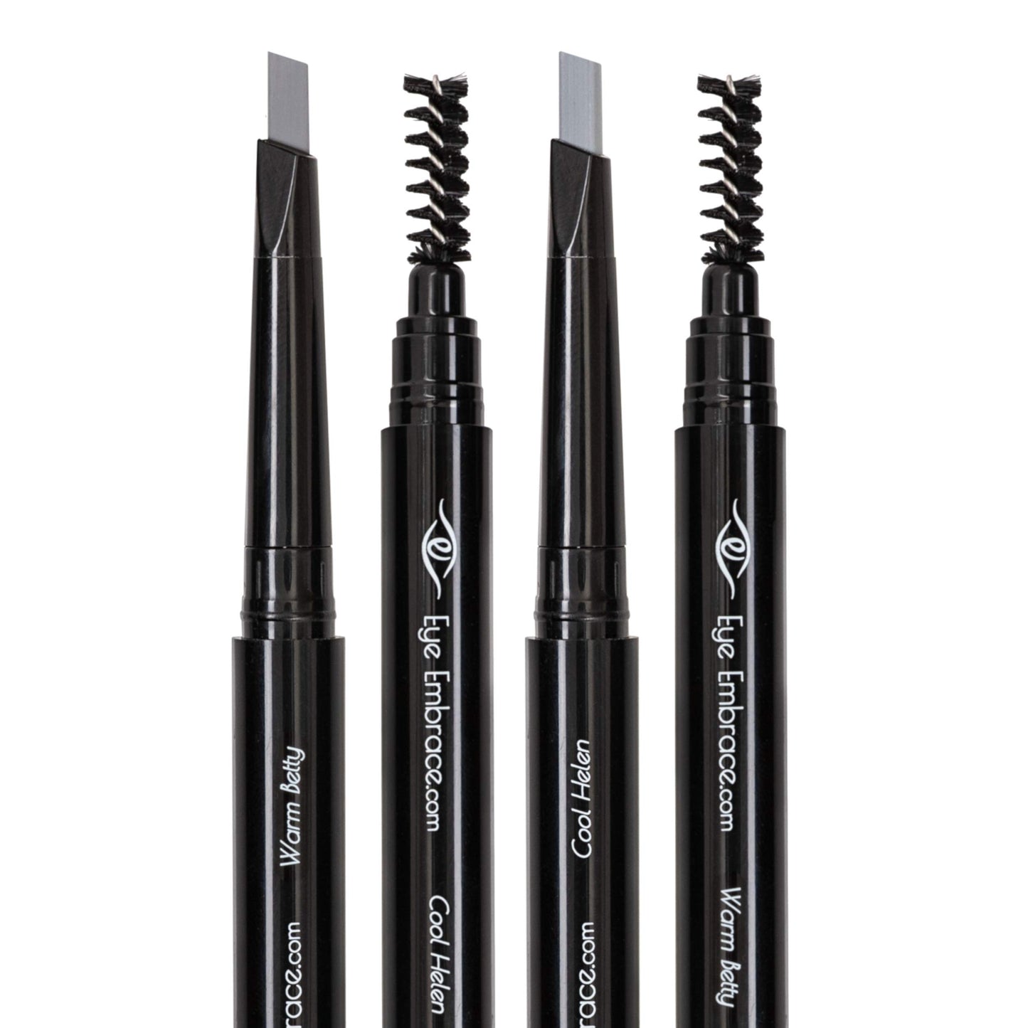 Eye Embrace Light Gray Eyebrow Pencils: Warm Betty & Cool Helen 2 Pack Bundle - Waterproof, Double-Ended Automatic Angled Tip & Spoolie Brush
