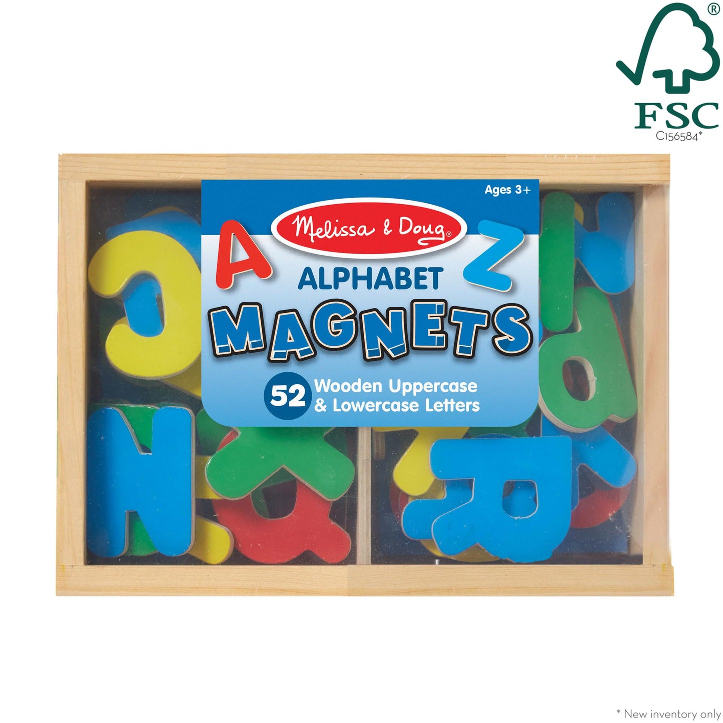 Melissa & Doug 52 Wooden Alphabet Magnets in a Box - Uppercase and Lowercase Letters